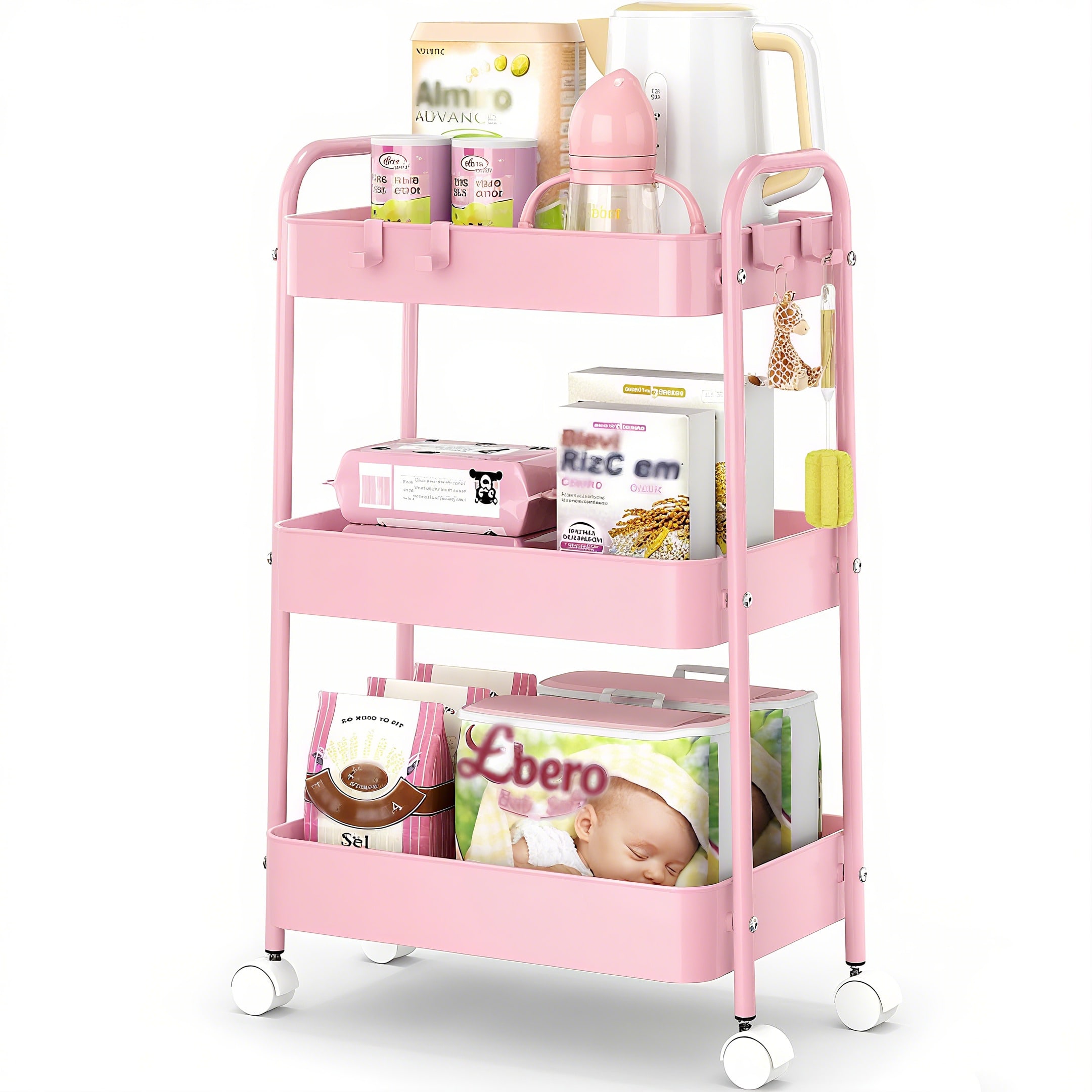 Baby Nursery Trolley - Troli Logam 3 Tingkat Beroda Warna