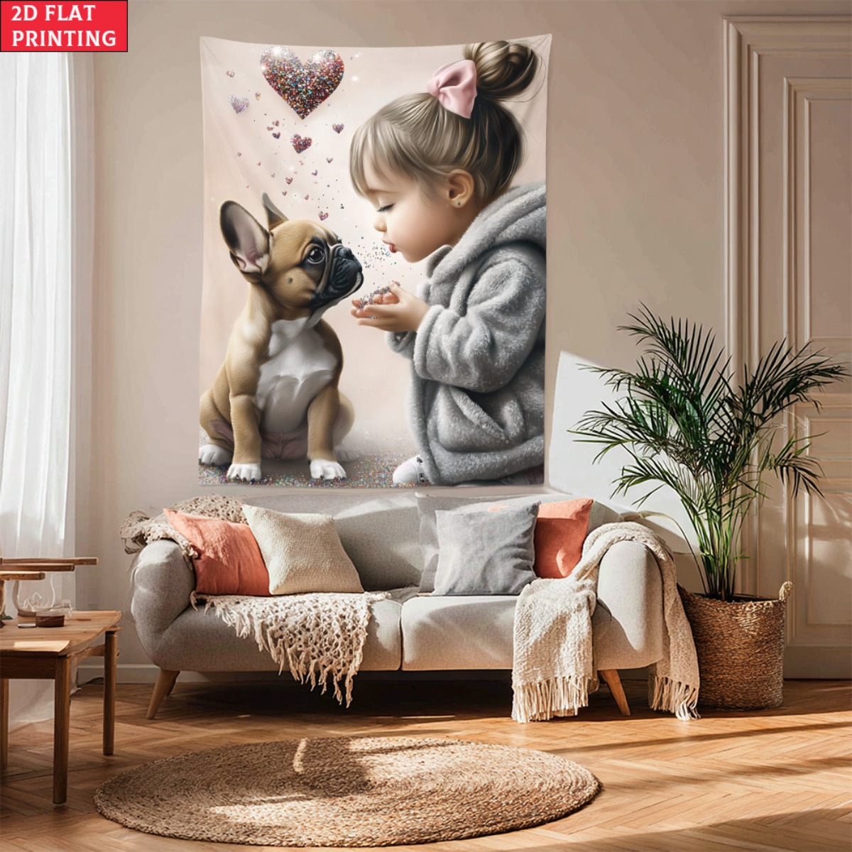 Baby Nursery Decor Girl - Gadis dengan anak anjing bulldog Prancis,