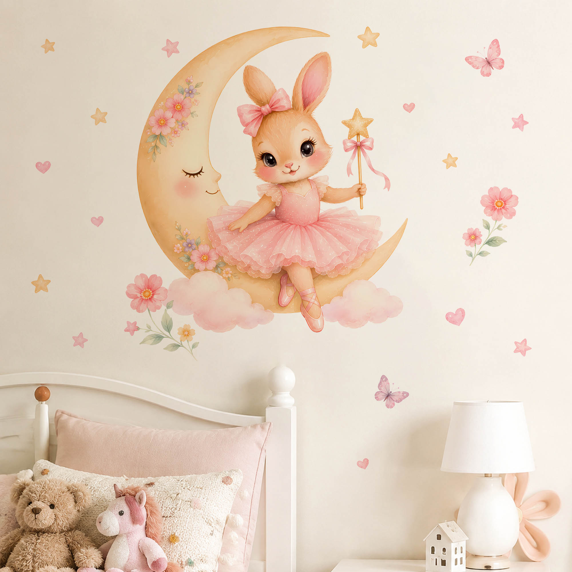 Baby Girl Nursery Quotes - Stiker Dinding Kelinci Balerina Aquarel Pink